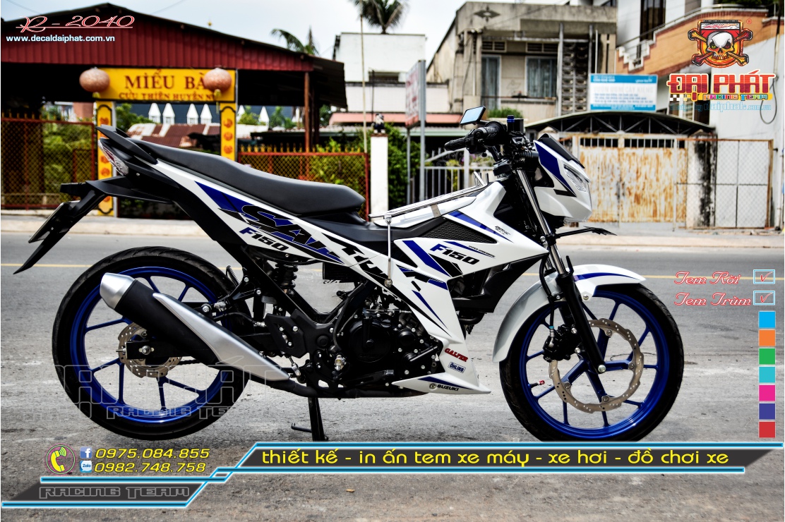 Tem Rời Chế Satria 150 Trắng Xanh