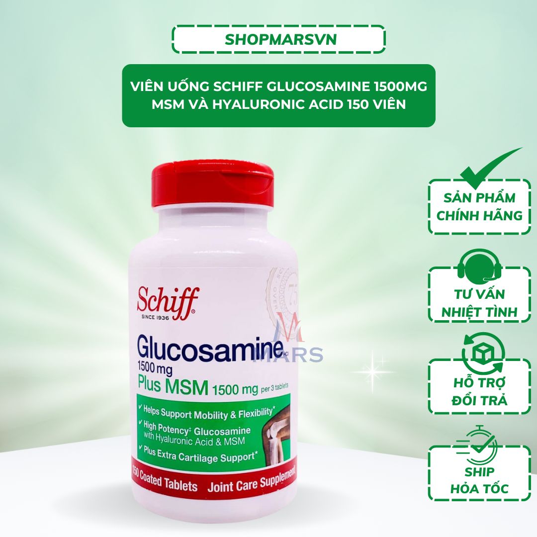Viên uống bổ khớp Schiff Glucosamine 1500mg MSM và Hyaluronic Acid 150 viên