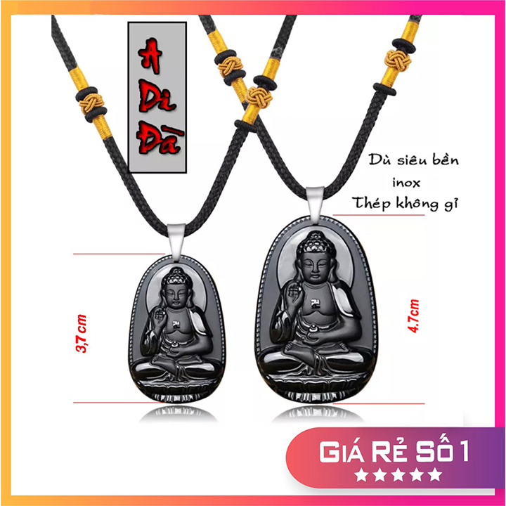 Dây chuyền mặt phật bản mệnh 12 tuổi đá Obsidian - TẶNG kèm dây dù 3ly + móc khuyên cao cấp