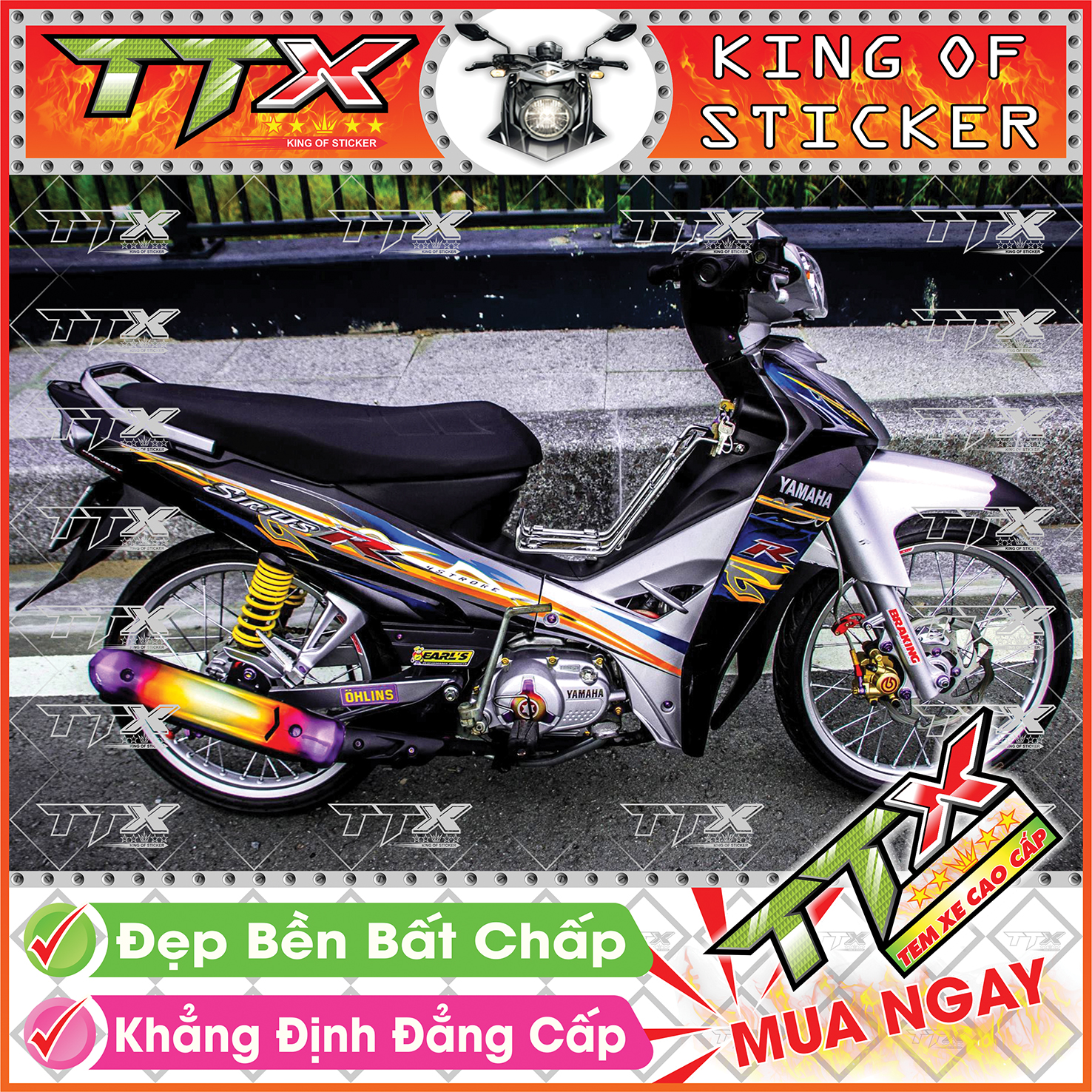 Tem Xe Sirius Đen Xám Bạc Chữ R - Tem Sirius 110 Xám Đen Bạc Siêu Đẹp - Mẫu Team Sirius Đen Xám Bạc