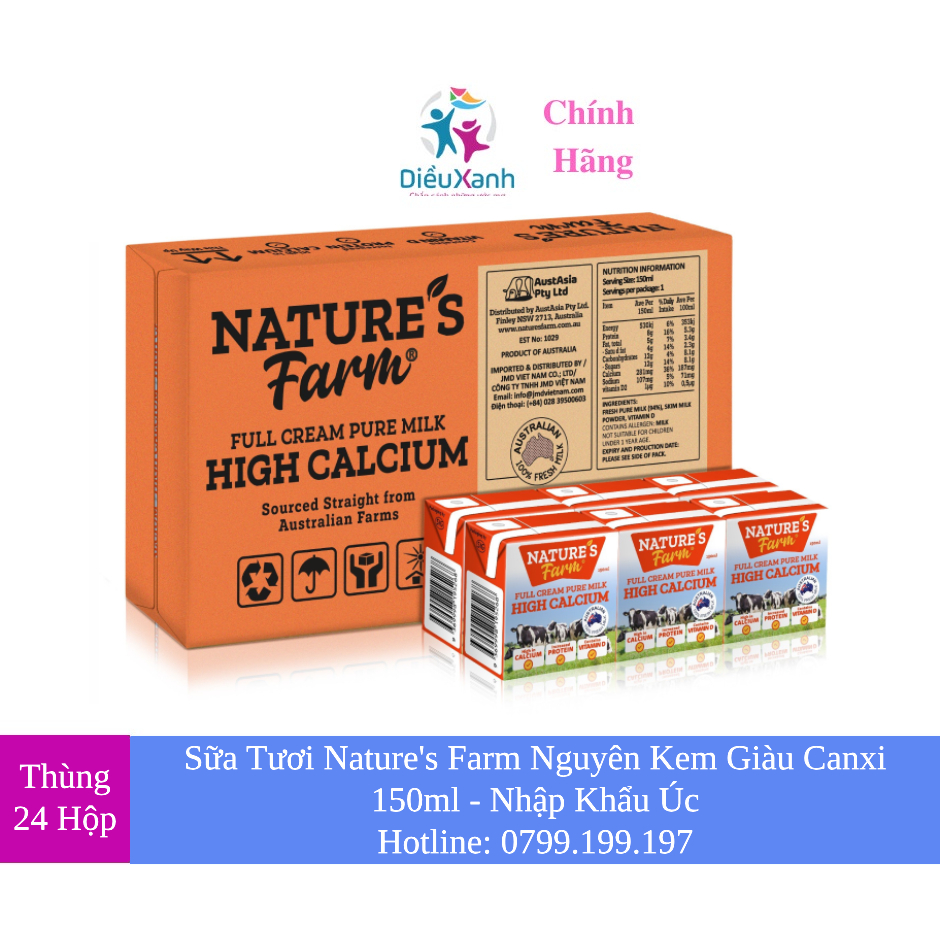 [Thùng 24 Hộp] Sữa Tươi Nature's Farm Nguyên Kem Giàu Canxi - Nhập Khẩu Úc