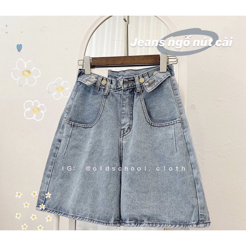 Quần jeans ngố nút gài