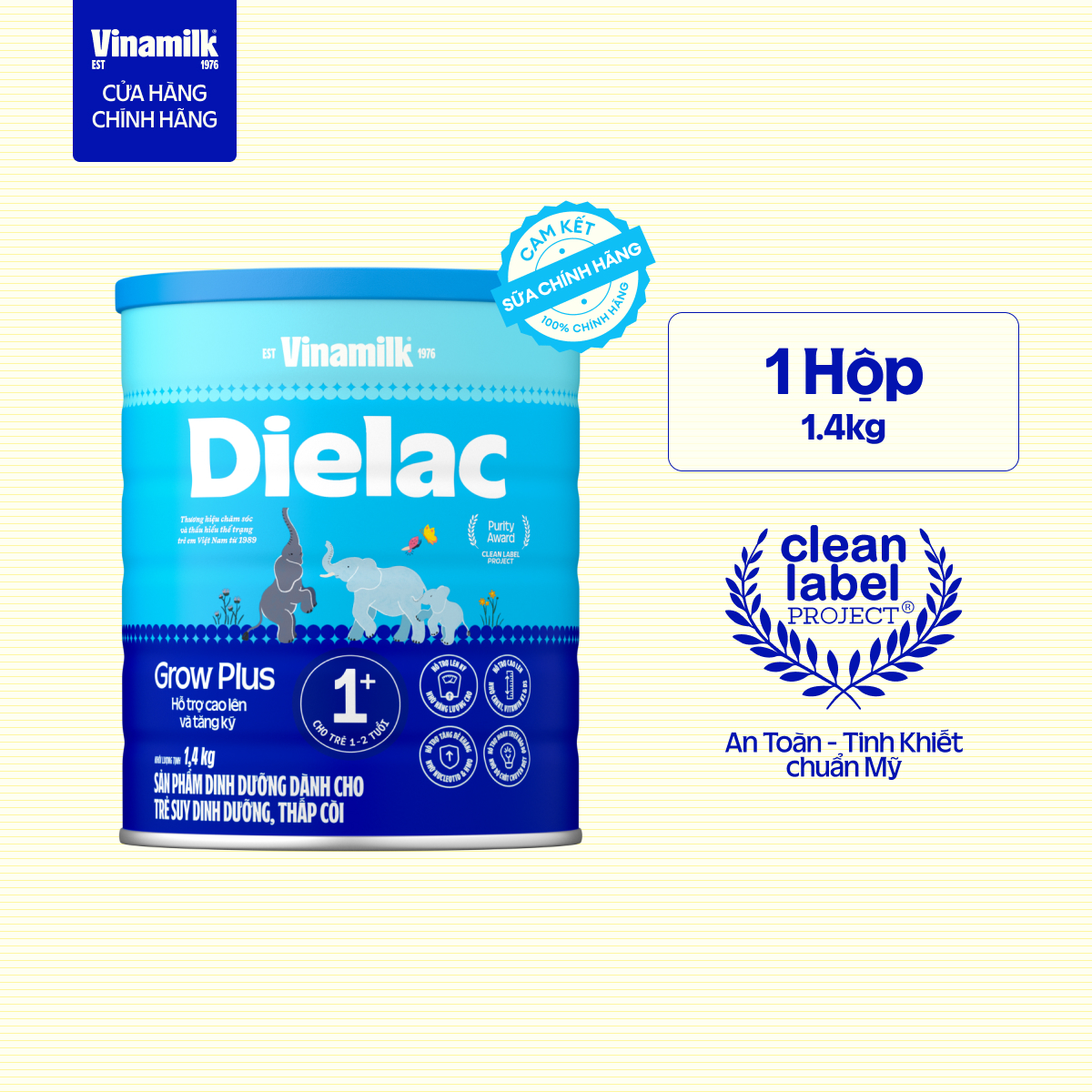 Sữa Non Vinamilk Dielac Grow Plus 1+ HT 1400g (Sữa bột cho trẻ từ 1 - 2 tuổi) - Tăng cân cao khỏe, h