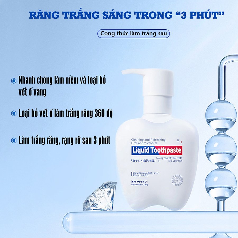 Kem đánh răng dạng lỏng liquid toothpaste giúp răng trắng sáng, loại bỏ ố vàng, hơi thở thơm mát