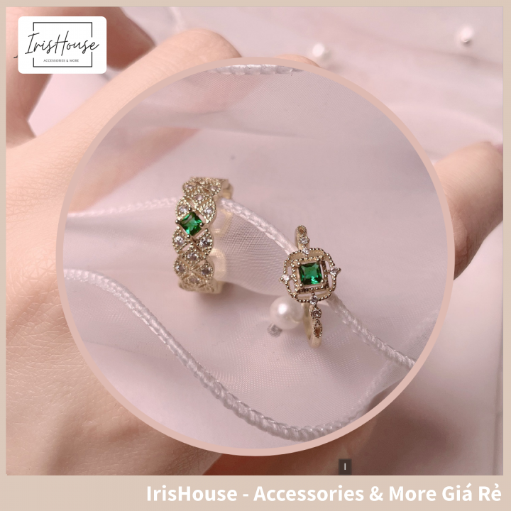 Set nhẫn nữ đính đá ngọc bích quý phái