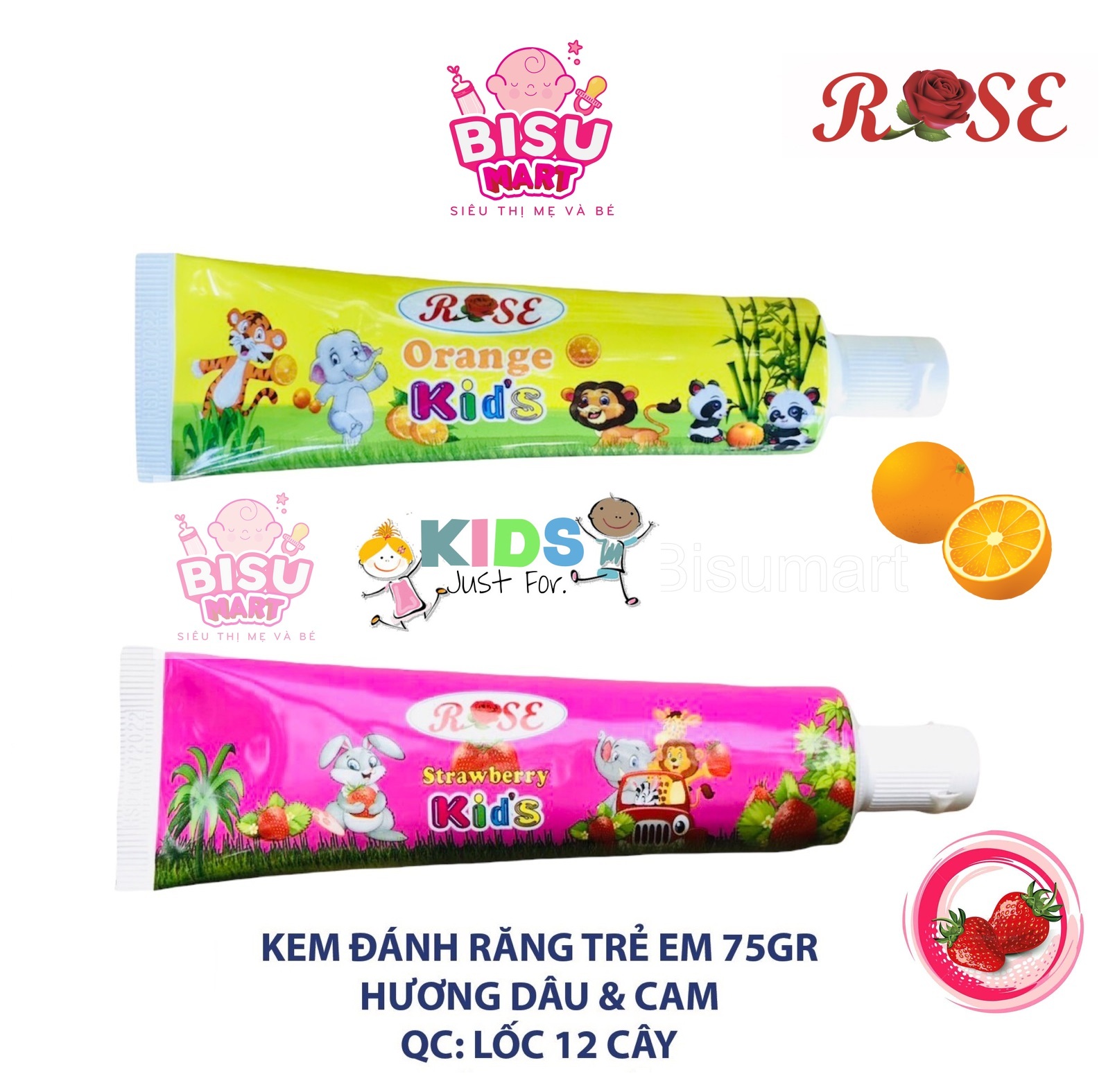 Kem đánh răng cho bé rose 75gr hương cam - hương dâu