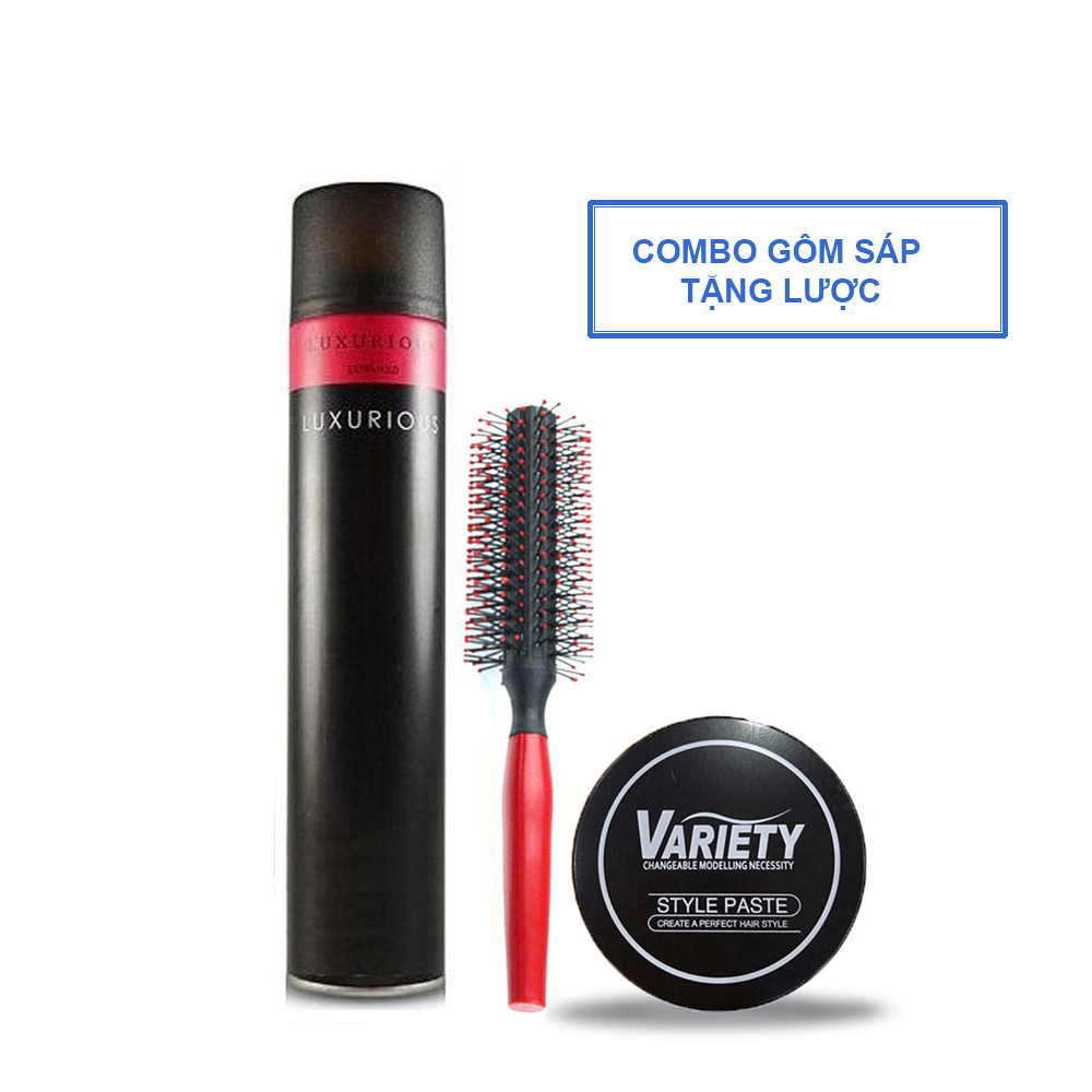 Combo gôm luxurious 420ml và sáp variety chính hãng tặng 1 lược tròn tạo phồng tóc