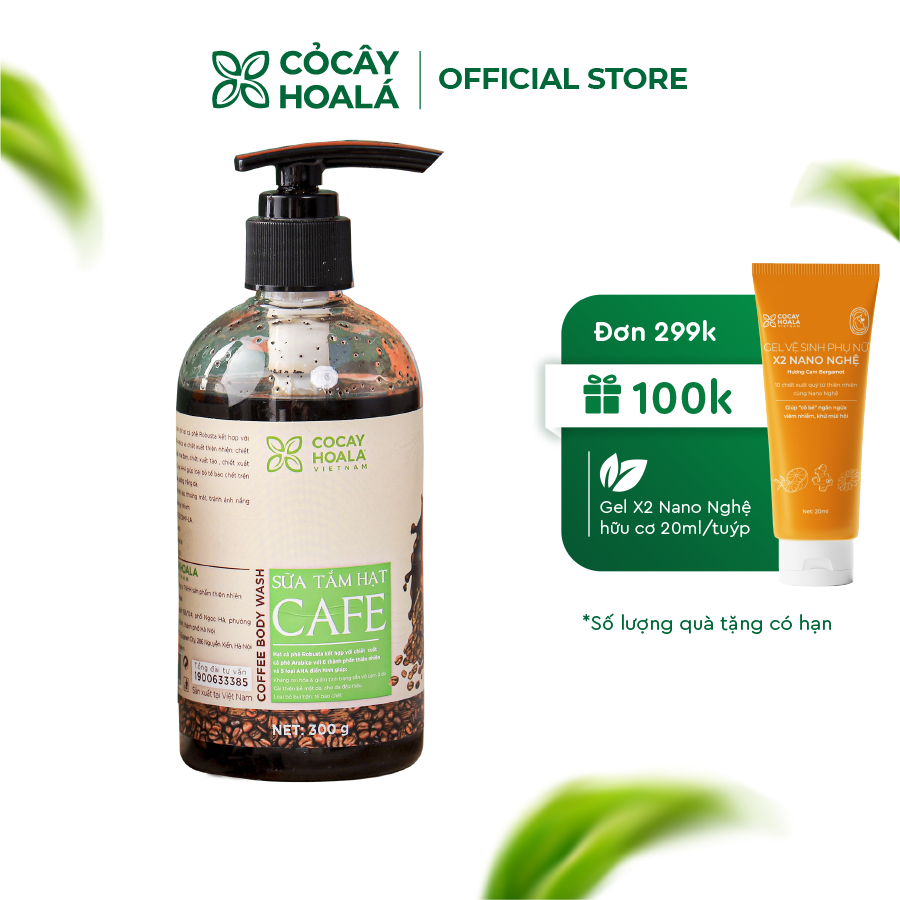 Sữa Tắm Cà phê Arabica Cỏ Cây Hoa Lá Sáng Da Rạng Rỡ, Tẩy Tế Bảo Chết Hiệu Quả 300g