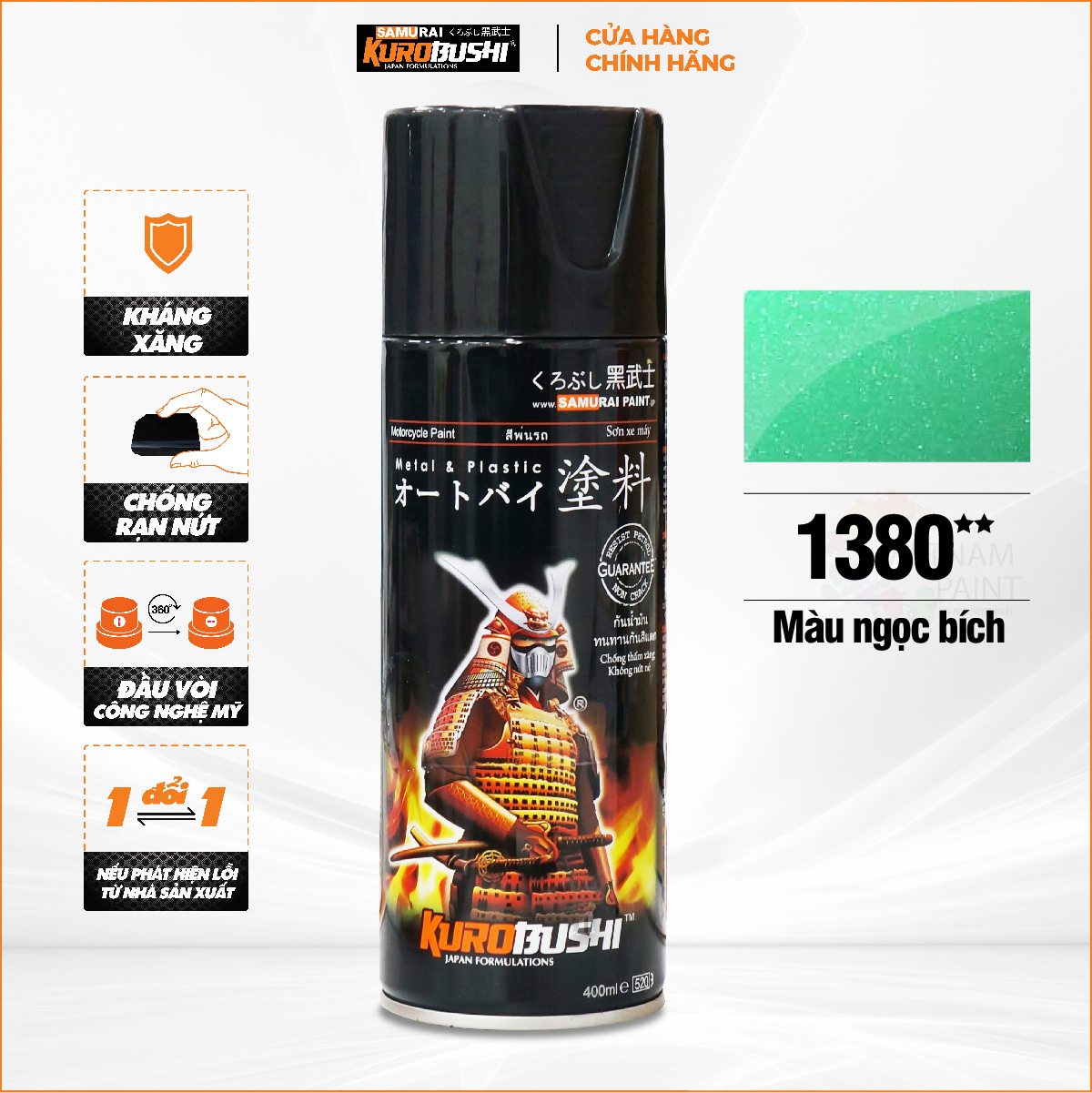 Sơn xịt samurai kurobushi - màu ngọc bích 1380 chuyên dùng cho xe máy