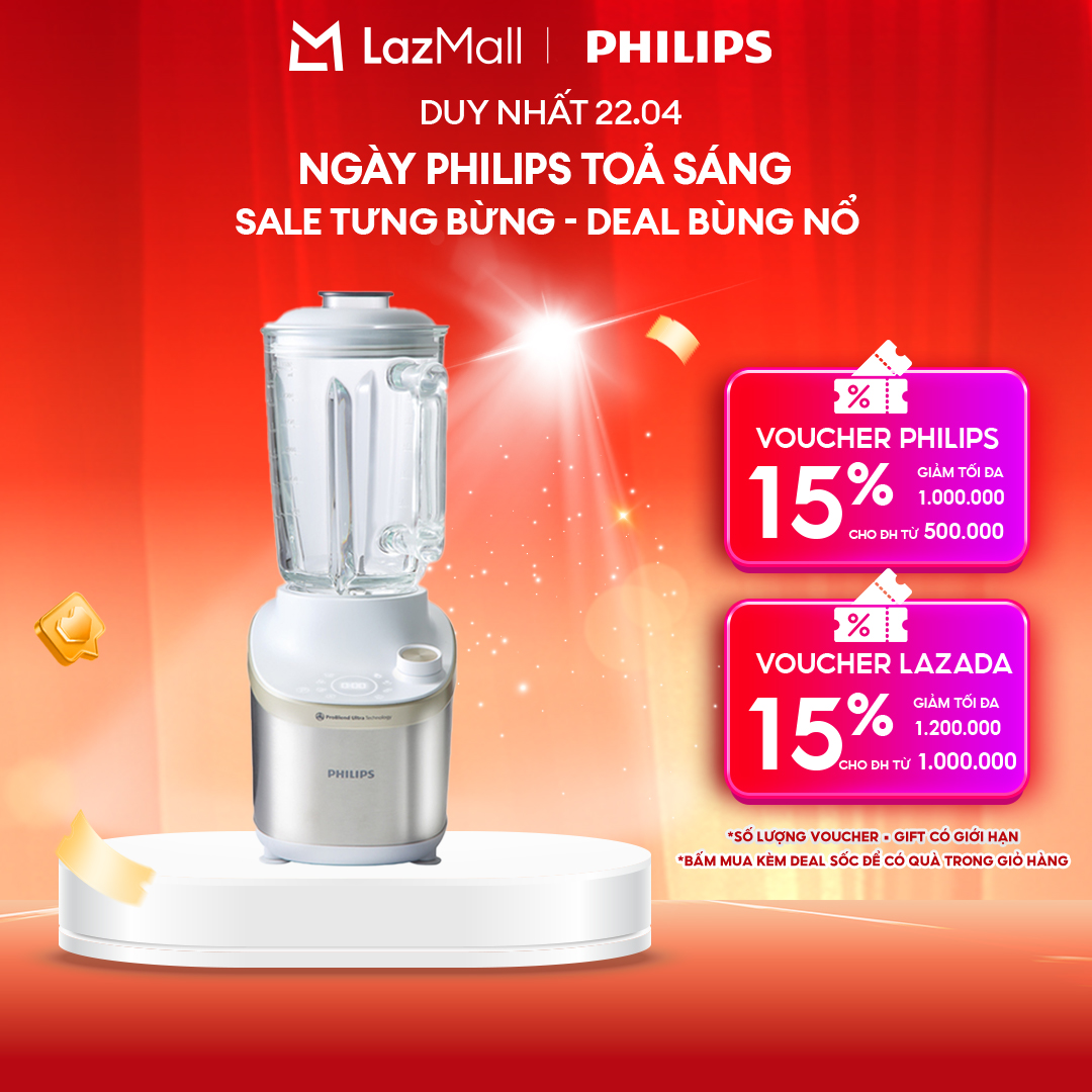 [NGÀY THƯƠNG HIỆU TỎA SÁNG DUY NHẤT 22.04] Máy Xay Sinh Tố HR3760/01 - 1500W - Công Nghệ Problend Ultra Xay Tốc Độ Cao - Màn Hình Kỹ Thuật Số, Điều Khiển Đơn Giản, Cối Thủy Tinh 2L - Hàng Phân Phối Chính Hãng