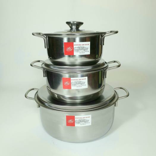 Bộ 3 nồi inox sáng bóng SKY STAR nắp inox 24cm 20cm 16cm dùng dược bếp từ và mọi loại bếp bộ nồi inox chắc chắn cao cấp