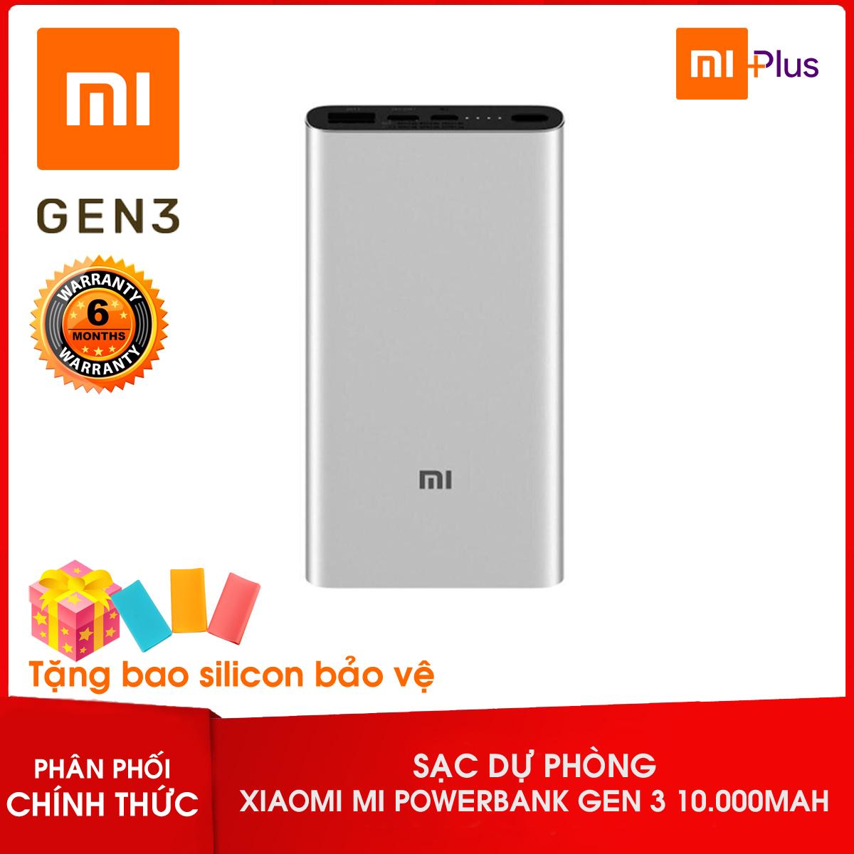 Pin sạc dự phòng Xiaomi Mi Power Bank Gen 3 10000mAh + Tặng bao silicon bảo vệ