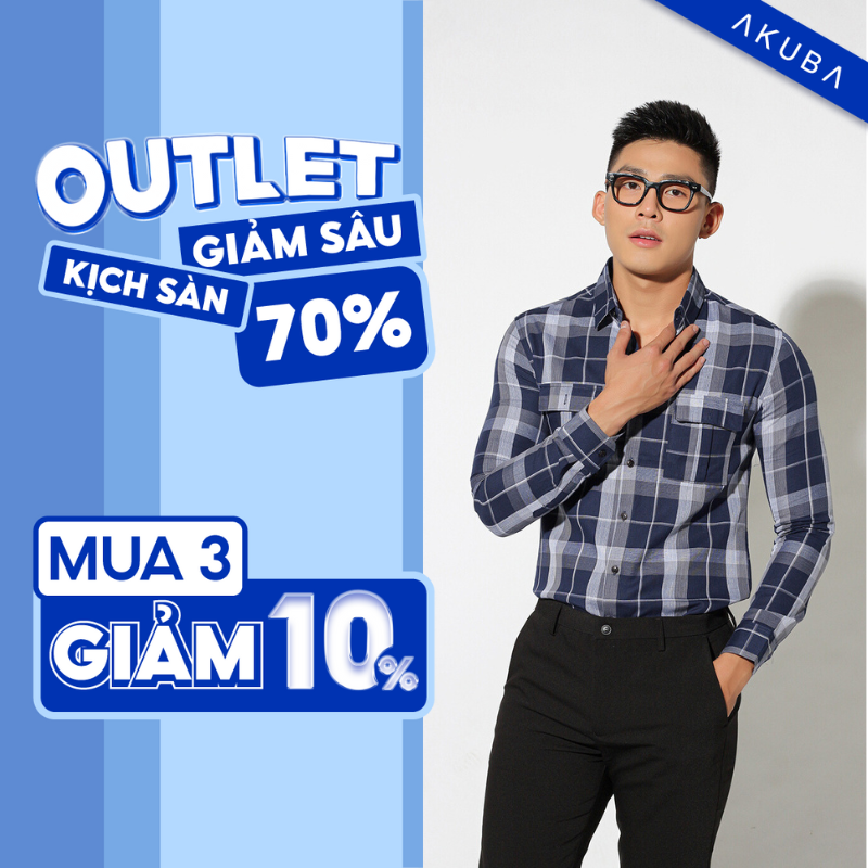 Áo sơ mi nam tay dài họa tiết caro lớn AKUBA 02B420