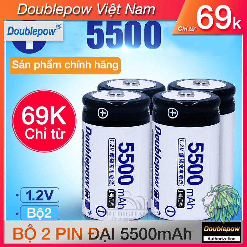 Bộ 2 pin sạc d pin đại cỡ lớn lr20 pin sạc cho bếp ga, đèn pin, thiết bị công nghiệp