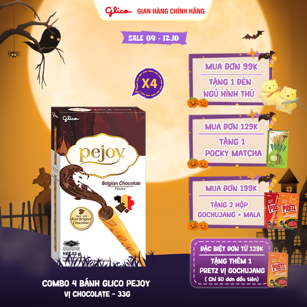 Combo 4 hộp Bánh que nhân kem socola GLICO Pejoy Chocolate 39G