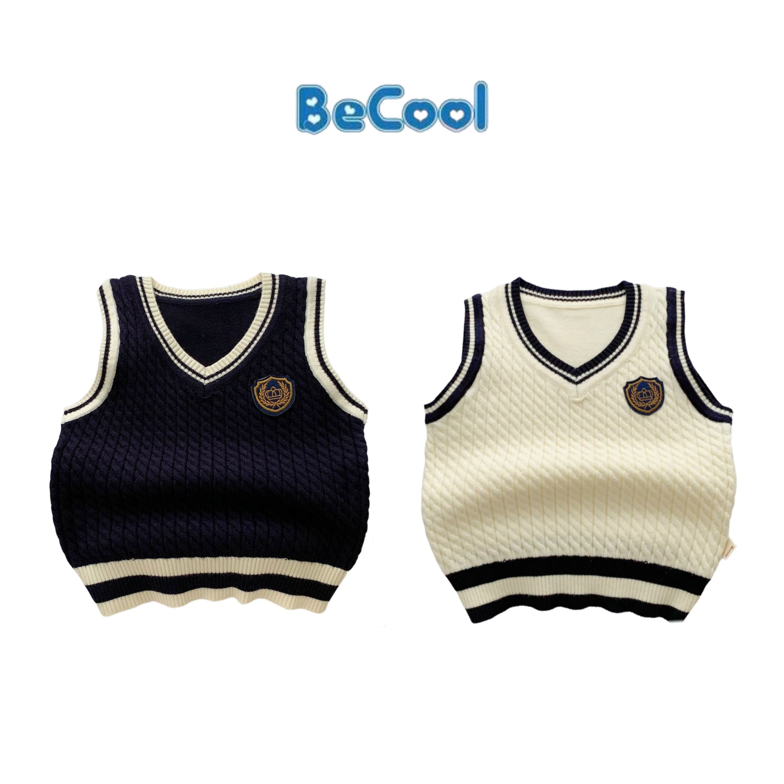 Áo gile len cổ v becool. áo gile len cho bé trai, bé gái từ 9 -27kg