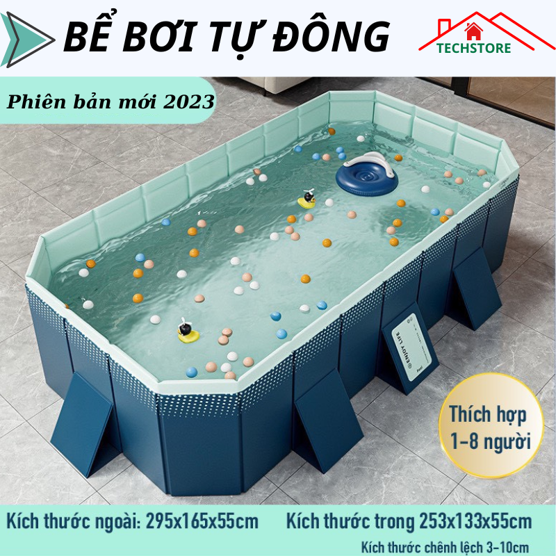 Bể Bơi Tự động, Bể bơi phao trẻ em đáy chống trượt, Bể bơi tự động xếp 1m8 , Bể bơi xếp không Bơm hơi, Chất Liệu Cao Cấp gấp gọn dễ dàng, an toàn cho bé