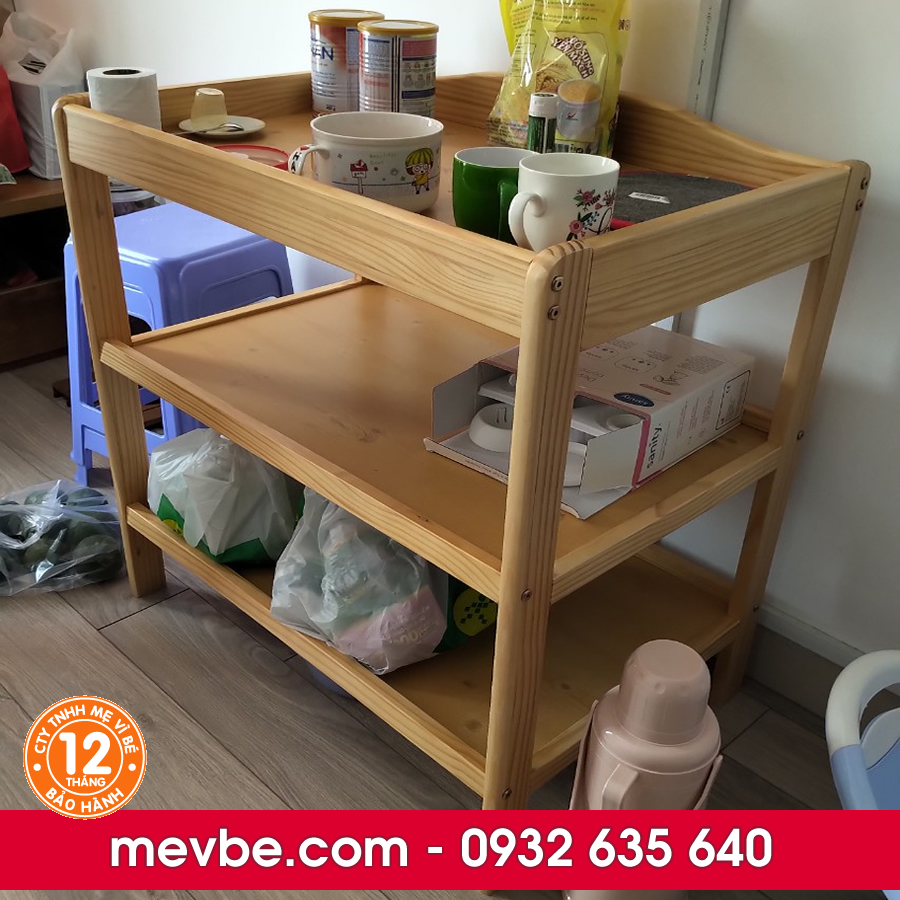 Kệ thay tã 03 tầng màu tự nhiên - mẹ vì bé
