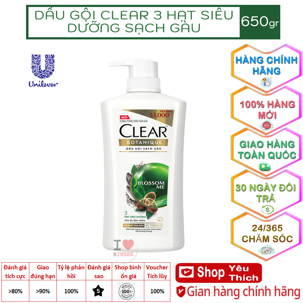 Dầu gội sạch gàu CLEAR Botanique 3 hạt siêu dưỡng 650g