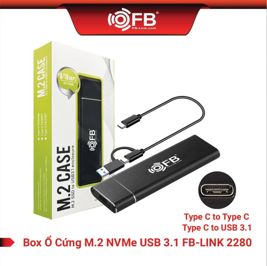 Box đựng ổ cứng SSD M.2. Box SSD M.2 PCIe NVMe FB-Link 2280 USB 3.1