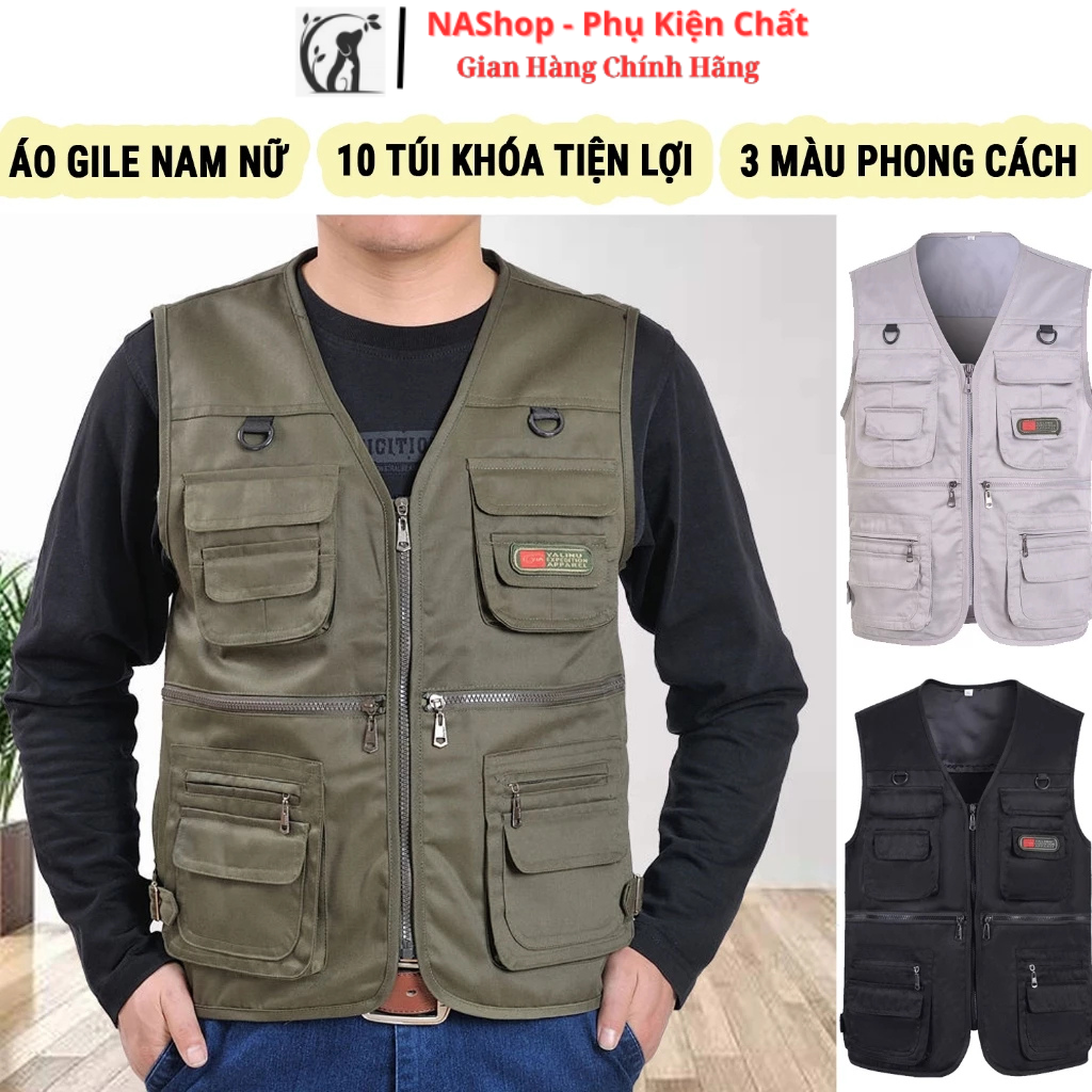 Áo Ghi - Lê Áo Gile Khoác Ngoài 10 Túi Đựng Cao Cấp Mỏng Nhẹ, Mềm Mịn, Dáng Thể Thao 3 Màu Dành Cho Cả Nam Và Nữ