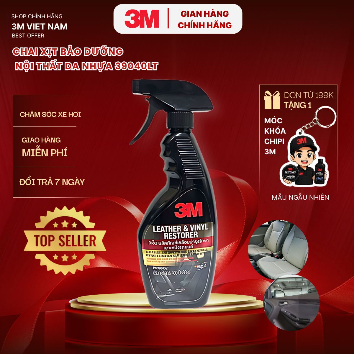 Chai xịt chăm sóc và làm mới nội thất da, nhựa  taplo ô tô 3M 39040LT 400ml - Hàng Nhập khẩu 3M Thái Lan