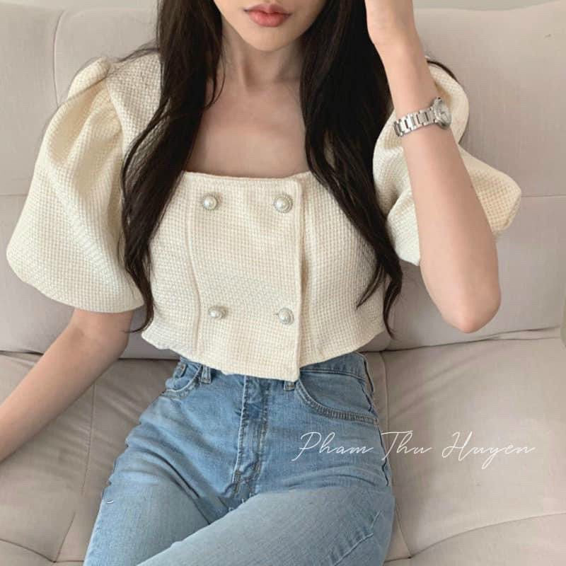 Áo cổ u 4 nút croptop hàng quảng châu cao cấp