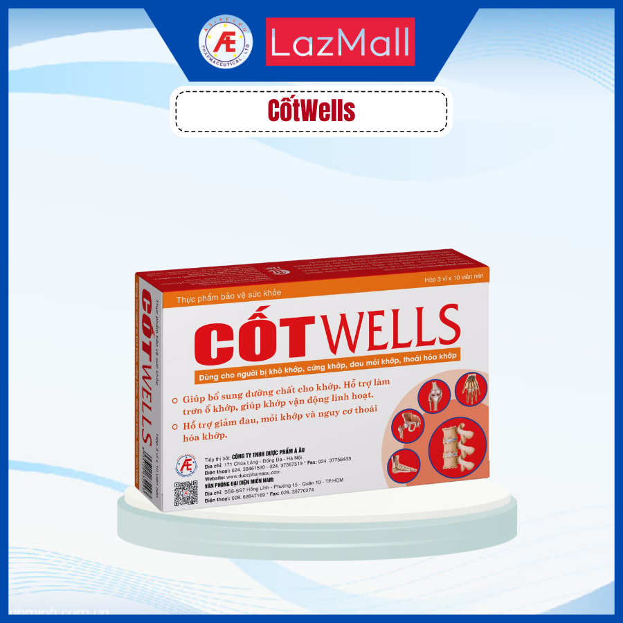 Cốt Wells - dùng cho người bị khô khớp, cứng khớp, đau mỏi khớp, người lao động nặng nhọc nguy cơ gây thoái hoá khớp - Hộp 30 viên
