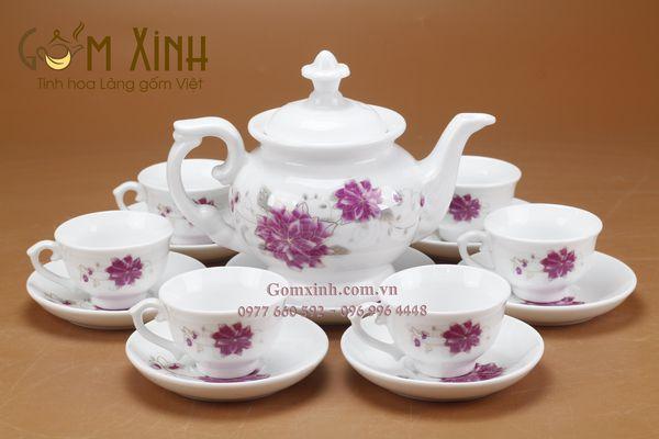 Bộ ấm trà Bát Tràng Phú Quý hoa tím