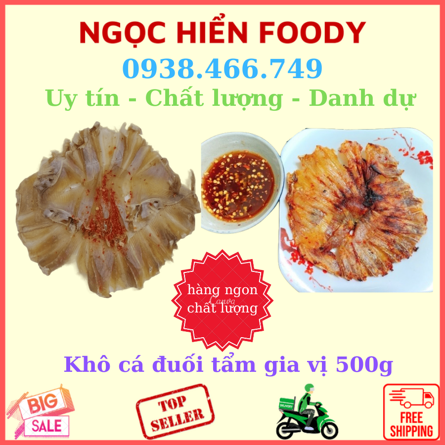 Khô cá đuối tẩm ớt gia vị,hàng nhà làm đảm bảo chất lượng 1 gói 500g, ngọc hiển foody