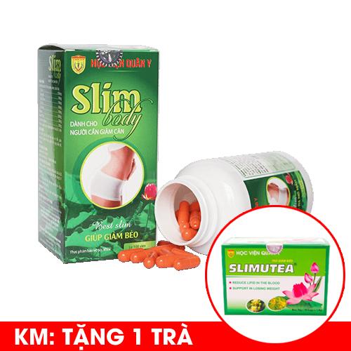 [HCM]Viên uống giảm cân tan mỡ Slimbody Tặng trà slimutea  Học Viện Quân Y - hộp 100 viên