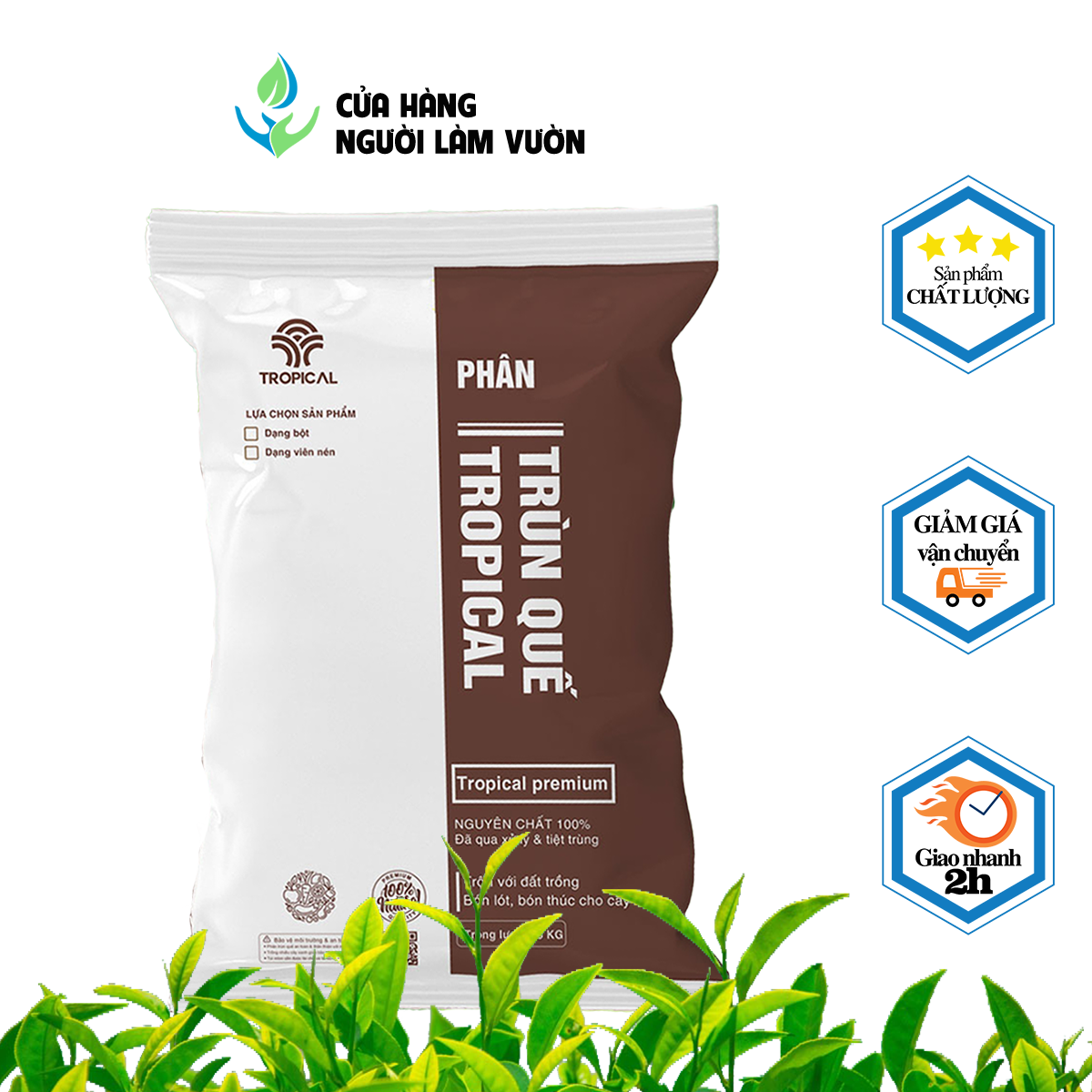 Phân trùn quế - phân bón hữu cơ Tropical Premium hỗ trợ cải tạo đất - giúp cây sinh trưởng phát triển mạnh túi 3kg