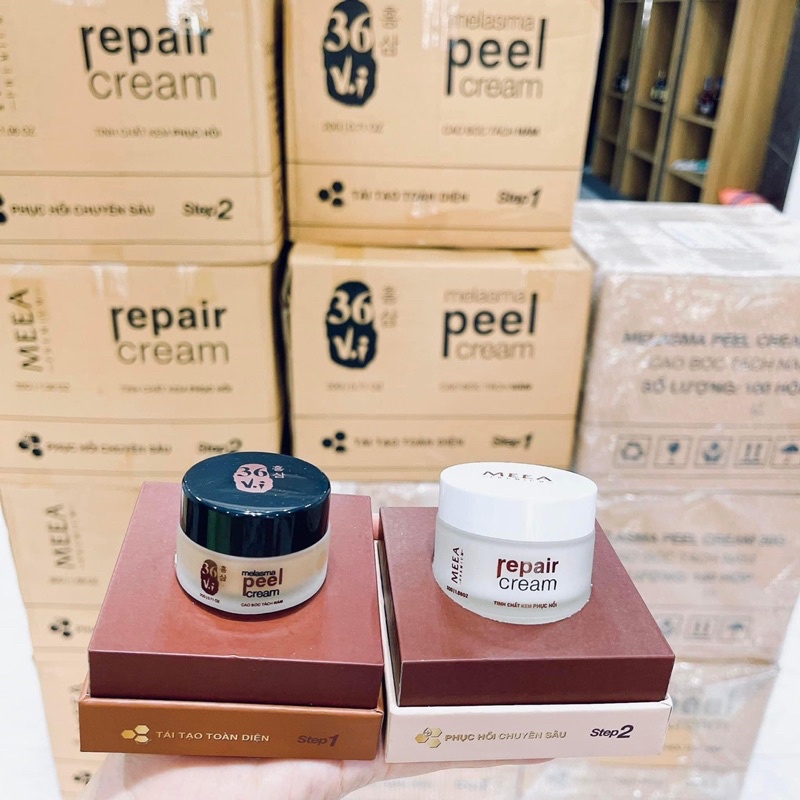 Peel da tảo sâm bóc tách nám meea và kem dưỡng phục hồi HA meea