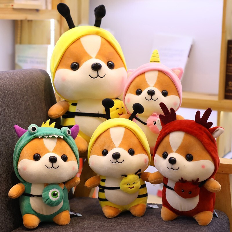 Gấu bông gối ôm chó shiba đeo túi cosplay size 25cm cún con đáng yêu vải co dãn 4 chiều