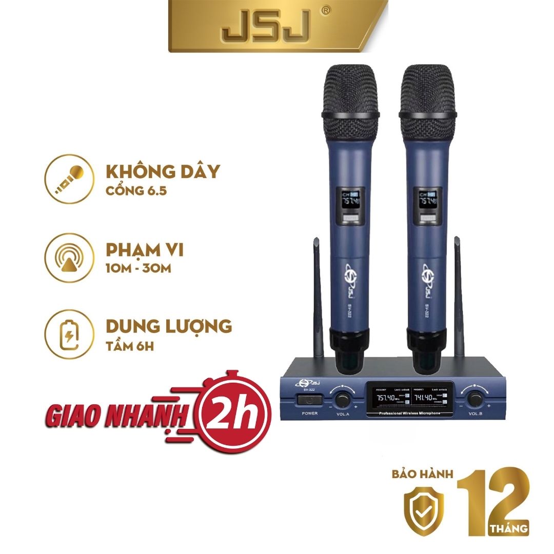 Micro không dây karaoke cao cấp JSJ SV322 tích hợp màn hình led chuyên nghiệp kèm đầu thu sóng vi mạch tiên tiến giảm hiện tượng nhiễu lọc tiếng ồn thông minh âm thanh hay