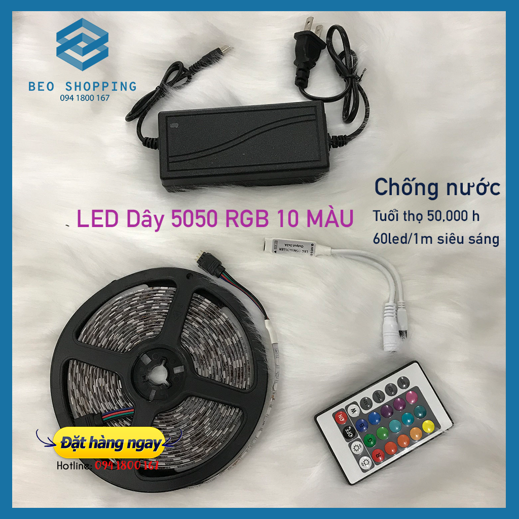 Dây LED RGB chống nước 5050 độ dài 5M quay tiktok, video, livestream bán hàng, trang trí xe hơi, nhà
