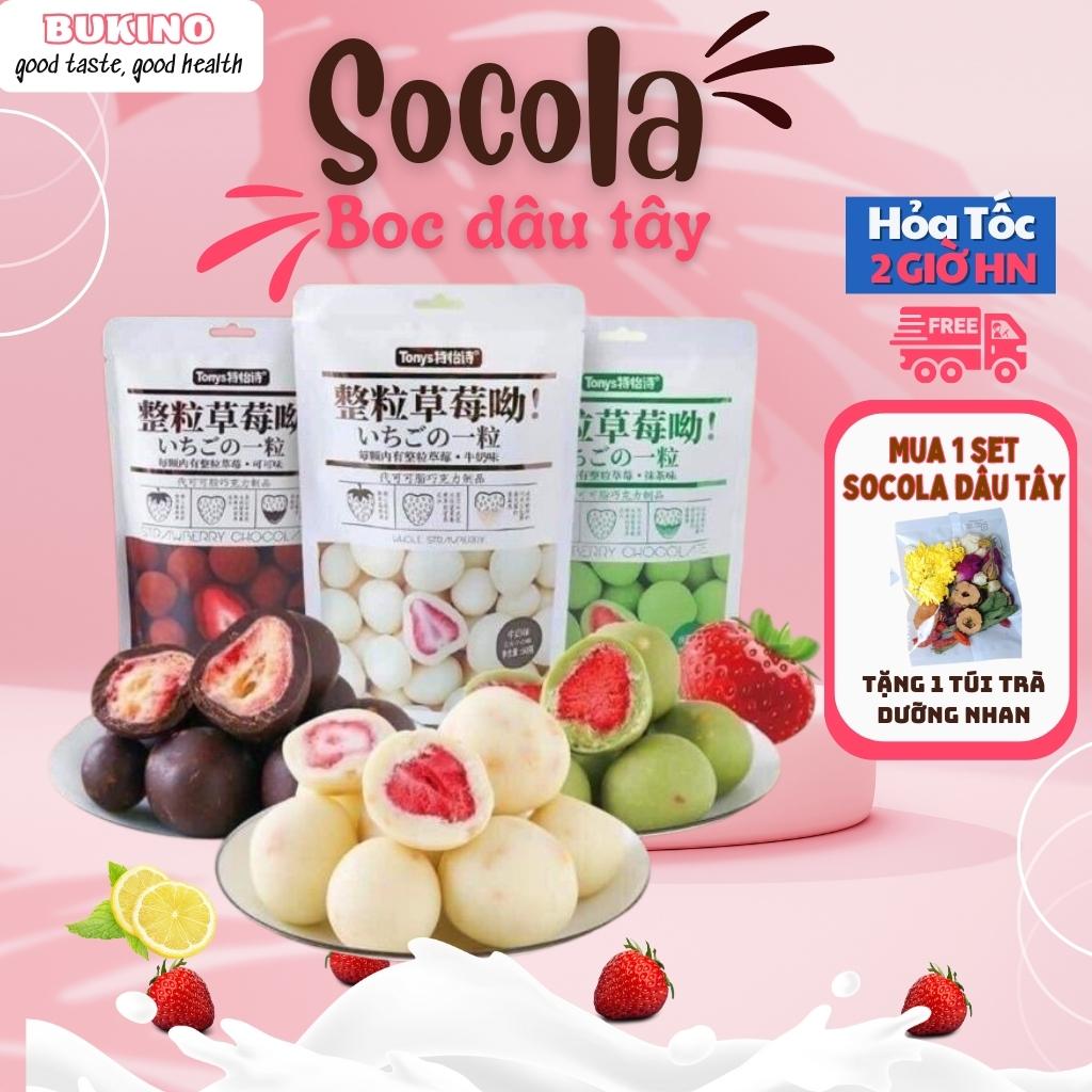 Socola bọc dâu tây sấy lạnh vị chocolate, matcha, sữa, gói 60gram