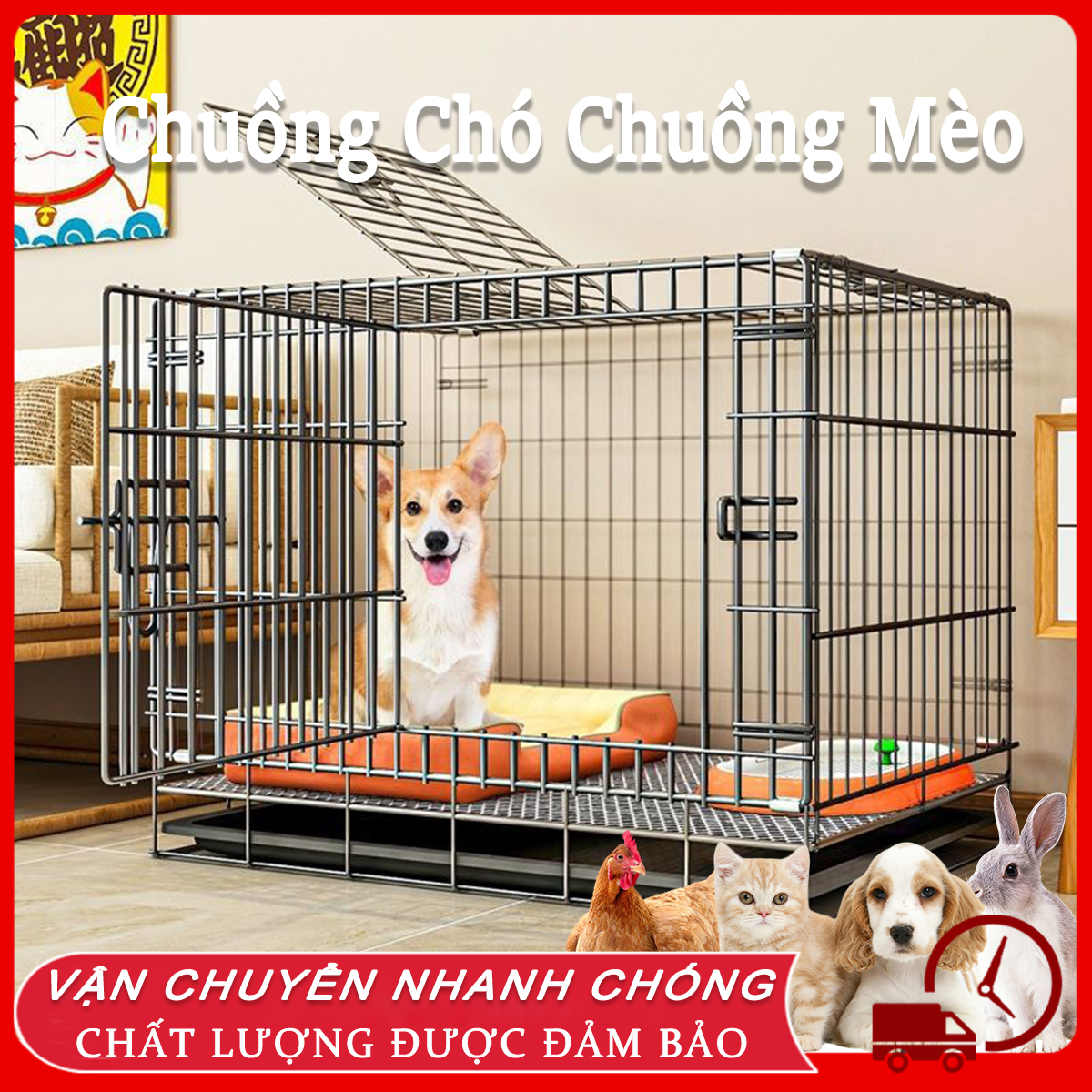 【phổ biến Chuồng Chó Chuồng Mèo Chuồng chó Có thể gập lại lồng chó mèo Nhiều kích cỡ M L XL Lồng thú cưng chuồng chó ngoài trời chuồng chó inox chuồng chó mèo chuồng chó size to