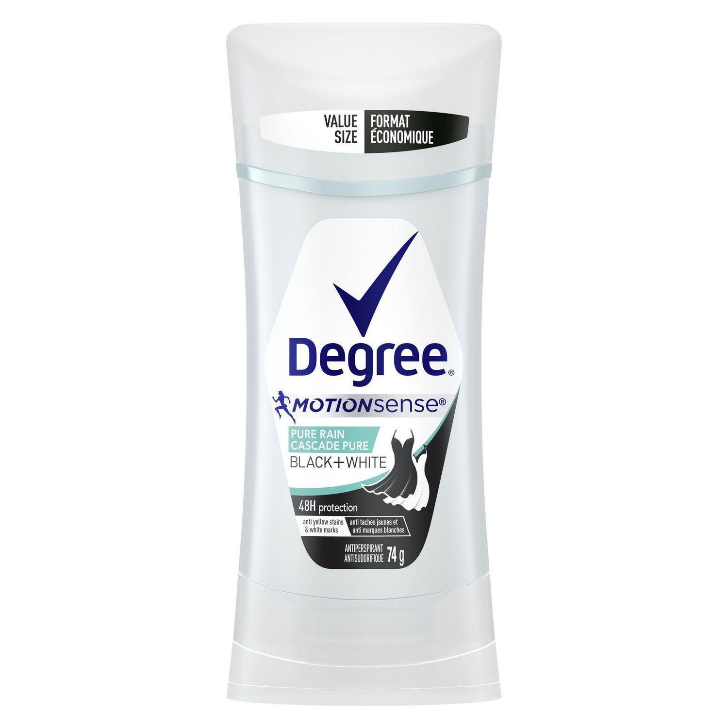 Lăn sáp khử mùi nữ Degree Motionsense Black & White Pure Rain 74g chống ố áo - Mỹ