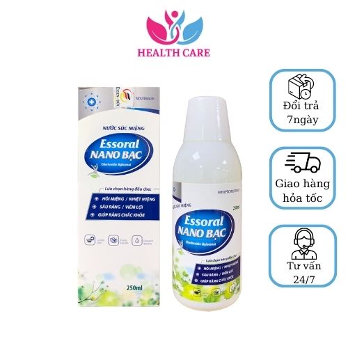 Nước súc miệng nano bạc essoral giúp chăm sóc vệ sinh răng miệng, khử mùi hôi - chai 250ml