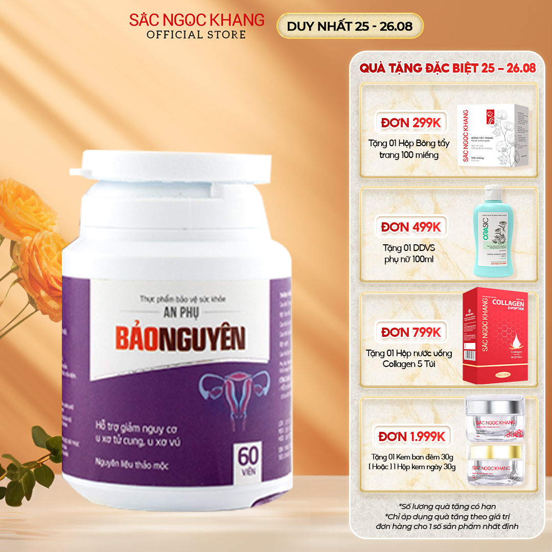 An phụ bảo nguyên sắc ngọc khang hỗ trợ hạn chế sự phát triển của u xơ tử cung, u xơ vú ở phụ nữ hộp 60 viên