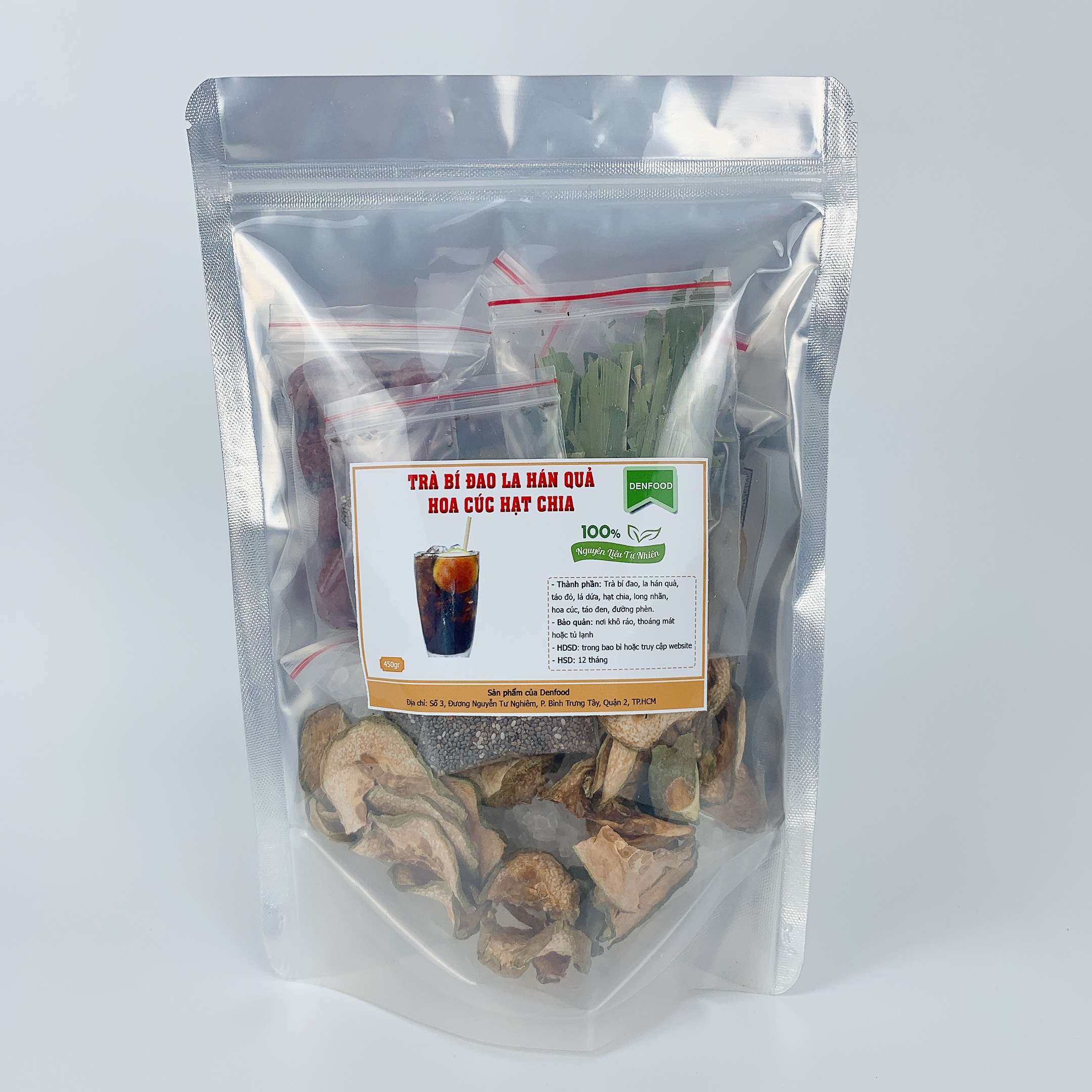 Trà sâm bí đao, la hán quả, hoa cúc, hạt chia - thanh nhiệt, giải độc - sâm bí đao - 450g nấu được 3,5-5lit