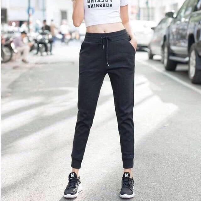 Quần jogger nữ len tăm bo gấu màu đen ghi Sinsova