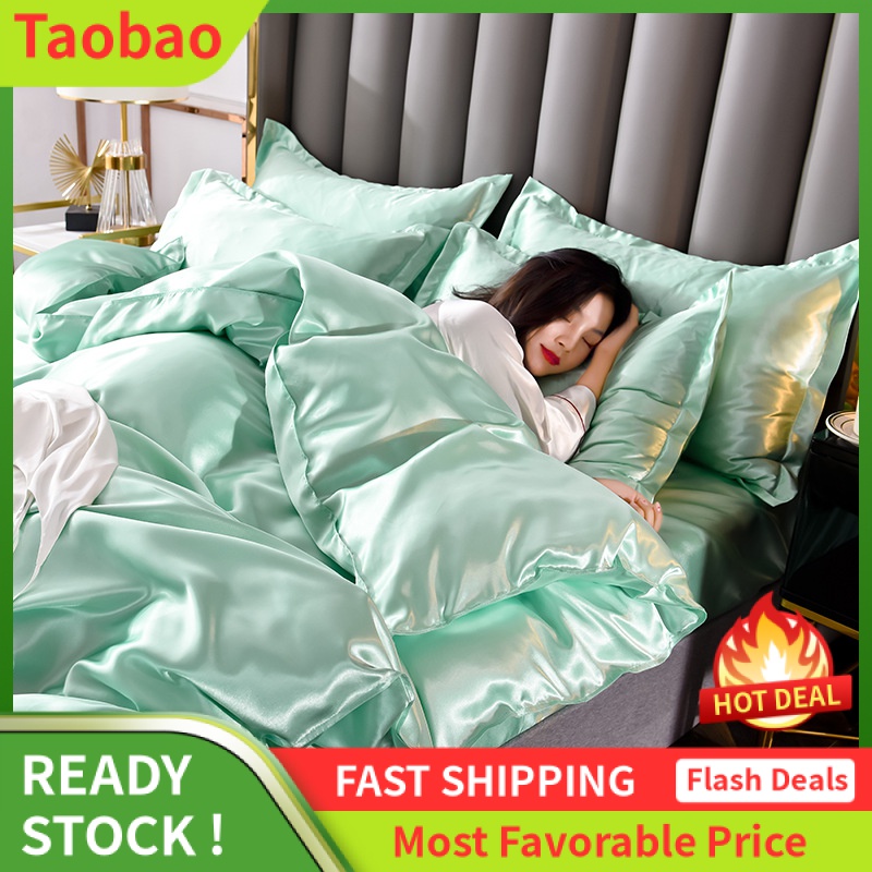 LZD  Bộ Bốn Mảnh Lụa Băng Lụa   Bộ Khăn Trải Giường Lụa Đã Giặt Bốn Mảnh Vải Dệt Gia Dụng