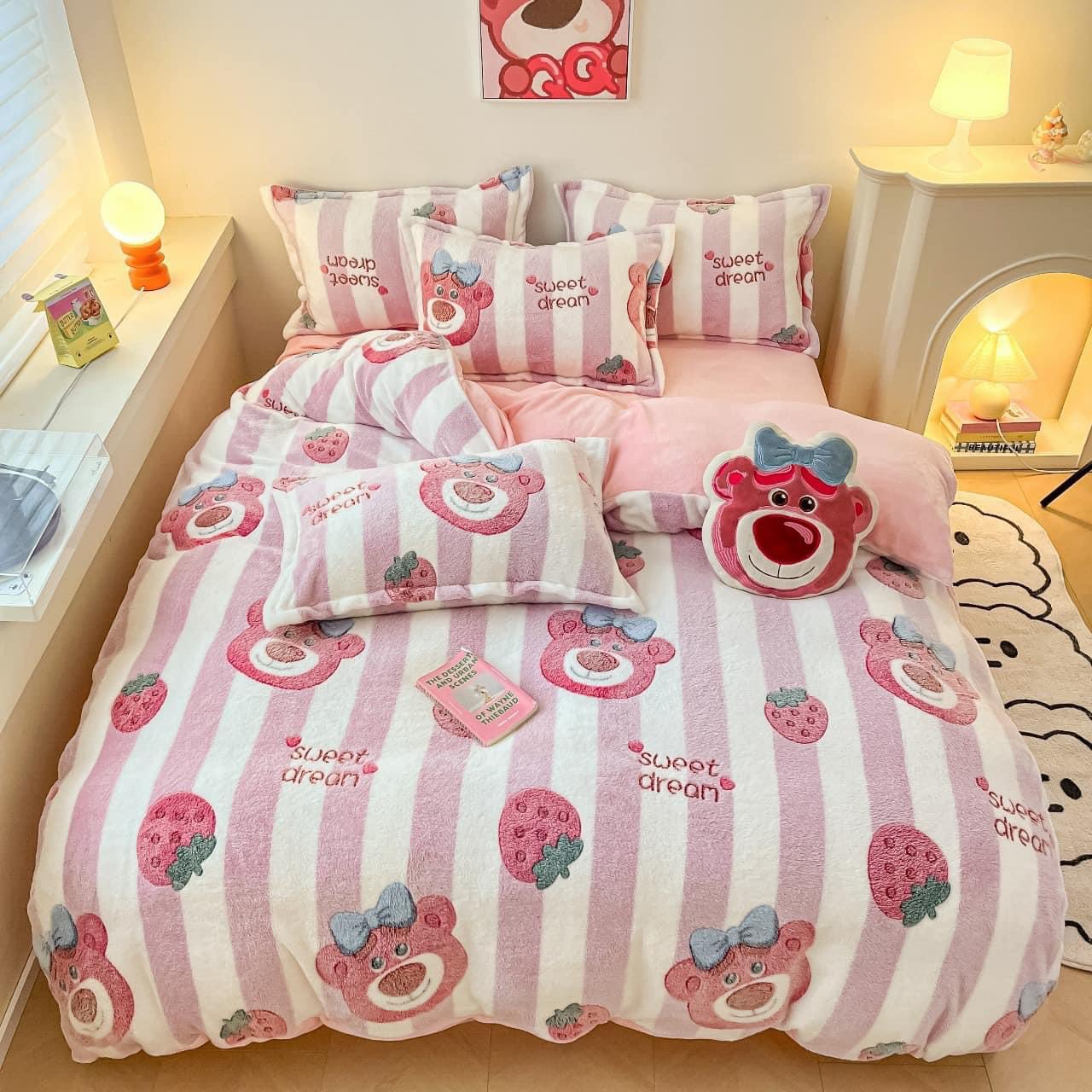 Bộ vỏ chăn ga nỉ nhung sữa mới nhất cho mùa đông ấm áp