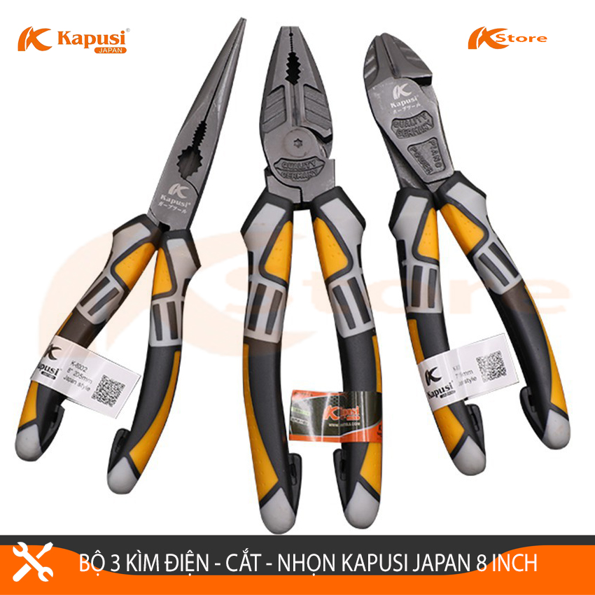 Tổng Hợp Các Mẫu Kìm 8inch Của Kapusi, Kìm Điện - Cắt - Nhọn Đa Năng Kapusi Japan 8inch Thép CRV Cao Cấp Siêu Bền, Kìm Cắt Dây Điện Kiểu Đức