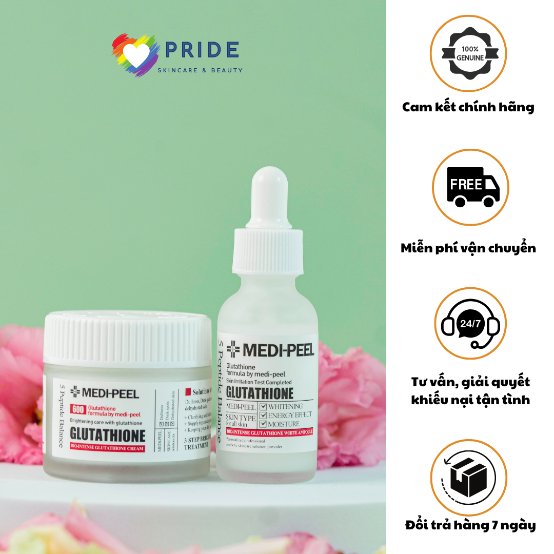 Combo kem dưỡng trắng và serum dưỡng trắng medi peel, cải thiện da, dưỡng da glutathione 600 white cream