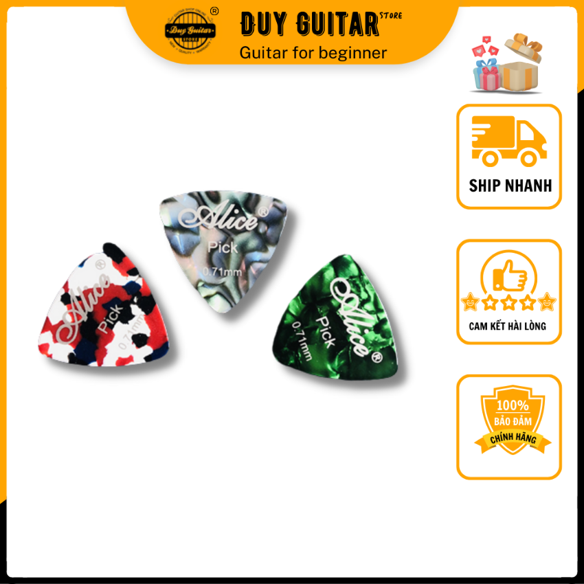 Bộ 3 cái guitar pick Alice 0.71mm - hoặc tuỳ chọn 1 cái màu ngẫu nhiên mẫu tam giác dễ cầm Sale rẻ dưới 49k - Duy Guitar Store