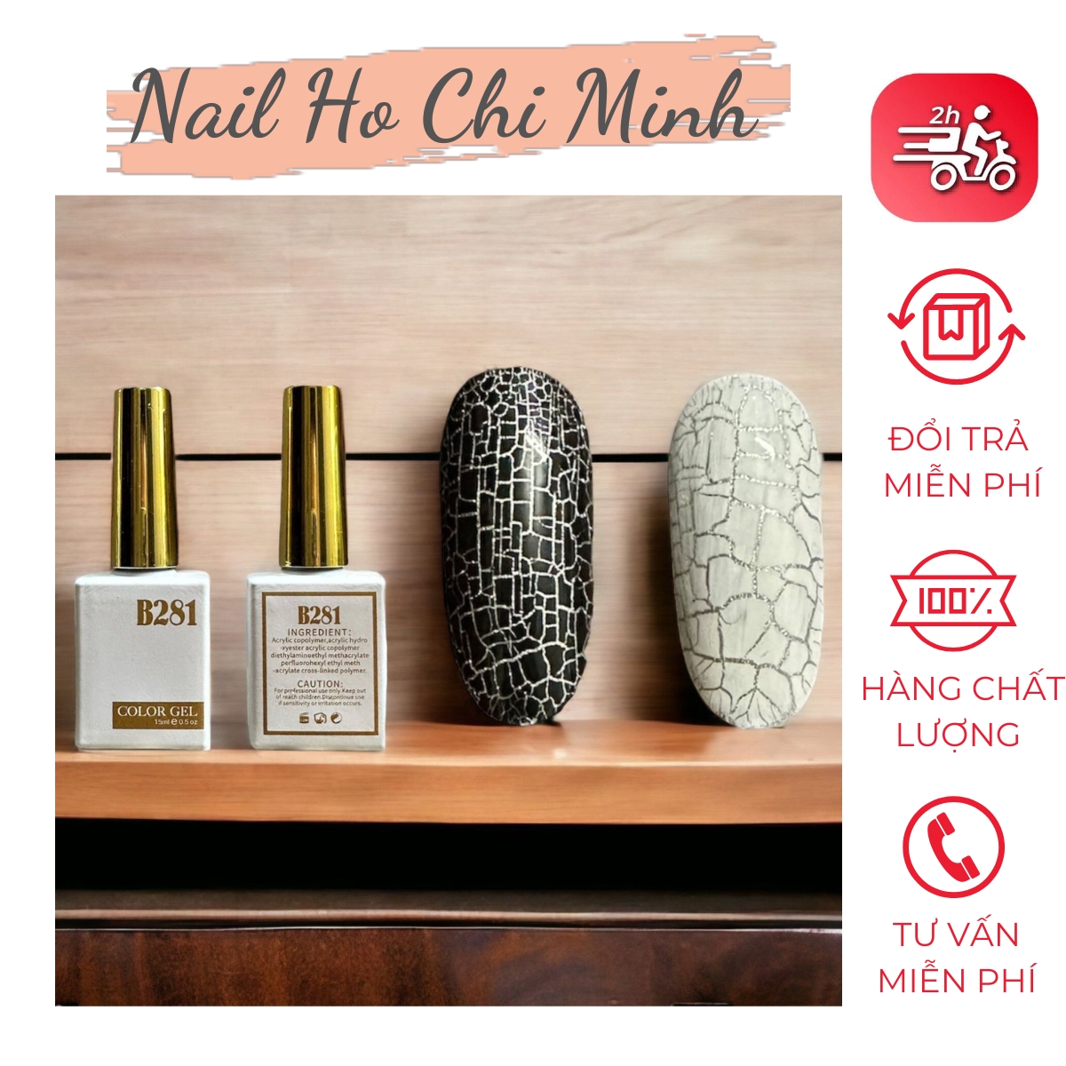 [HCM]Sơn gel nứt B281 cao cấp , sơn nứt 2 màu đen và trắng (có bán lẻ chai 15ml)