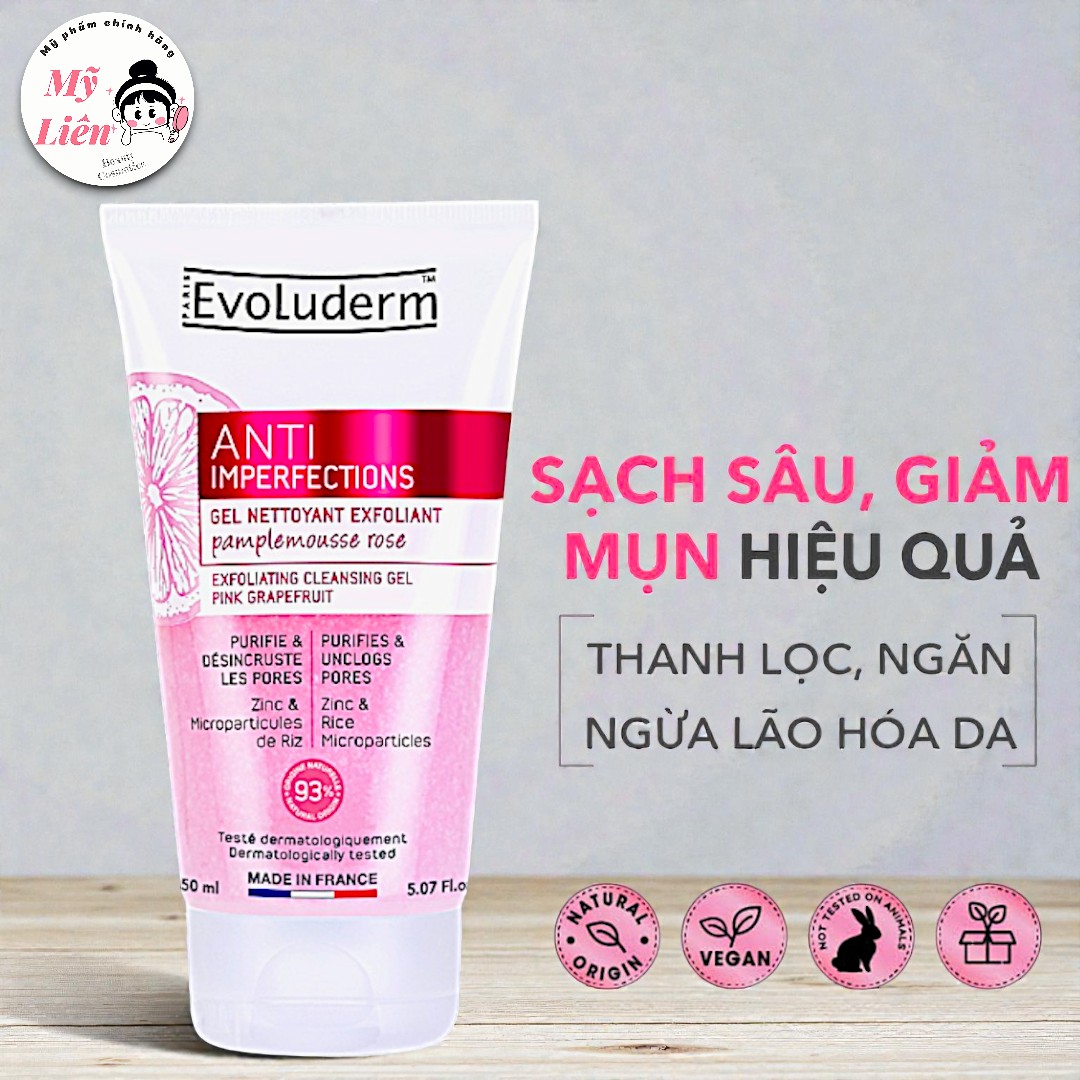 Gel Rửa Mặt Tẩy Tế Bào Chết Evoluderm Bưởi Hồng 150ml PHÁP